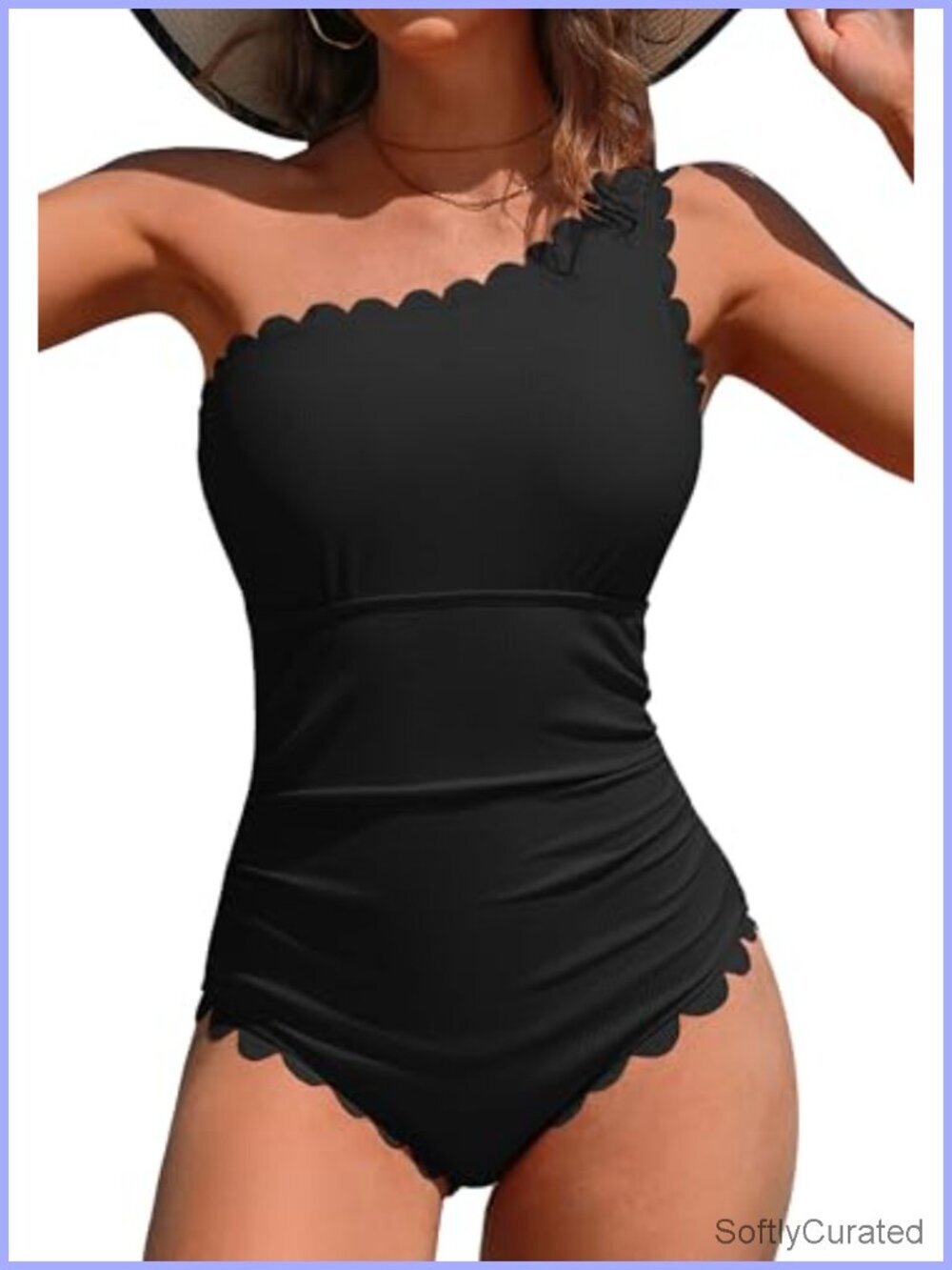 Ribbed One Shoulder One Piece Swimsuit Tummy Control Ruched Cutout Back